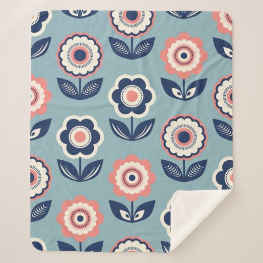 花模様の継ぎ目のないレトロな模様 シェルパブランケット (正面)