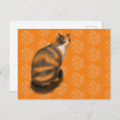 花模様の背景のマーマレード猫 シーズンポストカード (正面/裏面)