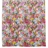 花模様の葉の鳥の牡丹 シャワーカーテン (正面)