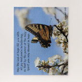 花模様の蝶と希望に関する聖書の詩 ジグソーパズル (縦)