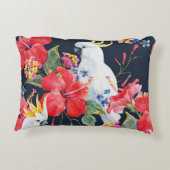 花模様の鳥の花の葉赤いハイビスカス アクセントクッション (裏面)
