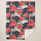 花模様の鳥の花の葉赤いハイビスカス シェルパブランケット (正面)