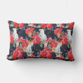 花模様の鳥の花の葉赤いハイビスカス ランバークッション (正面)