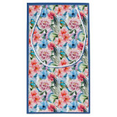 花模様の鳥の葉の花グリーンブルー スモールペーパーバッグ (裏面)