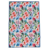 花模様の鳥の葉の花グリーンブルー ミディアムペーパーバッグ (裏面)