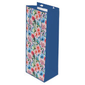 花模様の鳥の葉の花グリーンブルー ワインギフトバッグ (正面アングル)