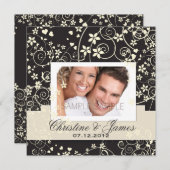 花模様を黒に塗り、写真と共に 招待状 (正面/裏面)