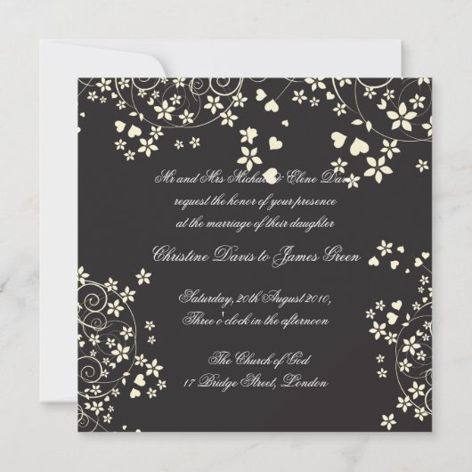 花模様を黒に塗り、写真と共に 招待状 (裏面)