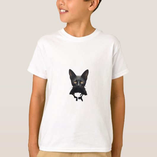 花模様ウィムシゴススタイル子猫とケシ Tシャツ (正面)