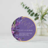 花模様ウルトラバイオレット&金ゴールド結婚式の日付を保存 セーブザデート (スタンド正面)