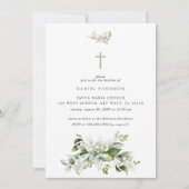 花模様エレガントグリーンバプテスマ招待状 招待状 (正面)
