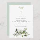 花模様エレガントグリーンバプテスマ招待状 招待状 (正面/裏面)