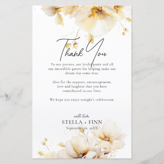 花模様エレガントサンキューウェディングレセプションカード (正面)
