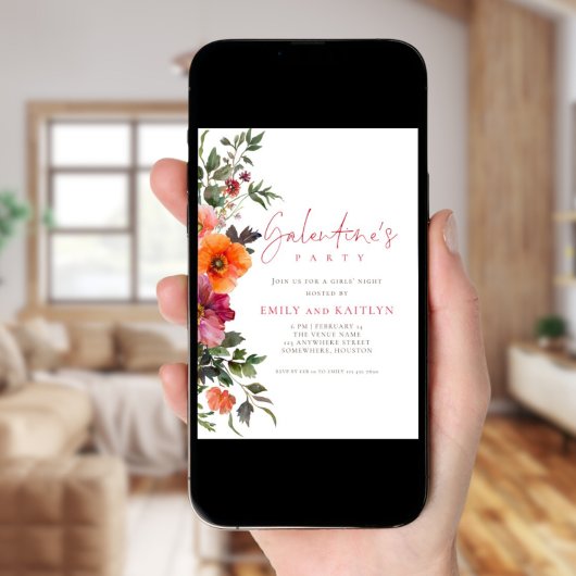 花模様エレガントズGalentinesパーティー 招待状