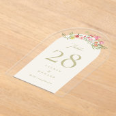 花模様エレガント春アクリルアーチテーブル番号 アクリル招待状 (レイダウン)