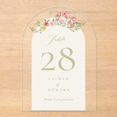 花模様エレガント春アクリルアーチテーブル番号 アクリル招待状 (正面)