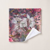 花模様エレガントBurgandy Shades with金ゴールド バスタオルセット (ウォッシュタオル)