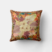 花模様オレンジ色のティール(緑がかった色)、黄色とフレーム クッション (裏面)