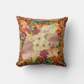 花模様オレンジ色のティール(緑がかった色)、黄色とフレーム クッション (正面)