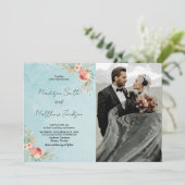 花模様オン緑のテーマ結婚式招待状w photo 招待状 (スタンド正面)