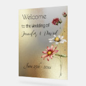 花模様オン金ゴールドアクリル記号 アクリルサイン (傾斜)