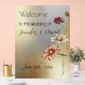 花模様オン金ゴールドアクリル記号 アクリルサイン (ウェディング)