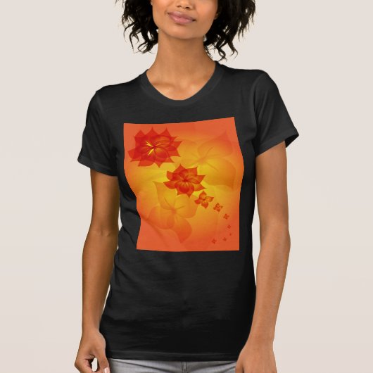 花模様カットのオレンジの太陽 Tシャツ (正面)