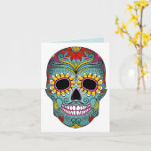 花模様カットを持つ死者のスカル日を砂糖で甘くして下さい カード (黄色い花)