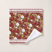 花模様クラシックサビ、ブラウン、オリーブ バスタオルセット (ウォッシュタオル)