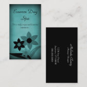花模様グランジ名刺、ティール（緑がかった色） 名刺 (正面/裏面)
