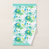花模様ズブライトブルースイエローオンホワイト バスタオルセット (ハンドタオル)