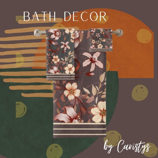 花模様ズブラウン&ピーチ バスタオルセット