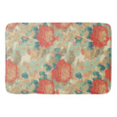 花模様ティール(緑がかった色)、ピーチ、ティール(緑がかった色)とOrnates バスマット (正面)