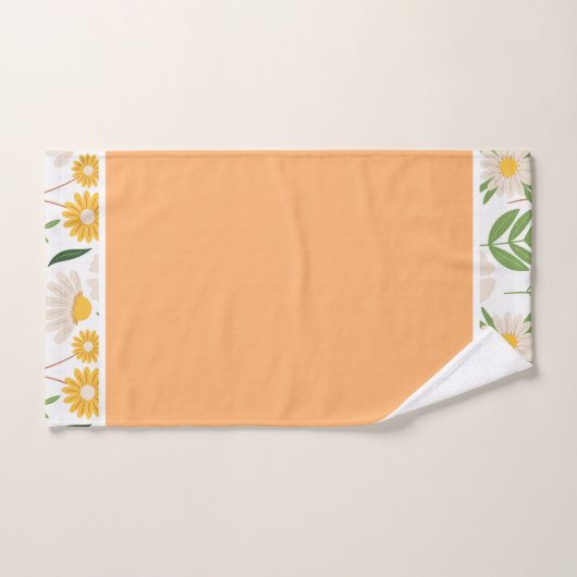 花模様デイジーが珊瑚と緑に囲まれた バスタオルセット (ハンドタオル)