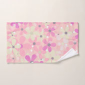 花模様デイジーピンク、紫、クリームバスタオルセット バスタオルセット (ハンドタオル)