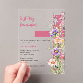 花模様ピンクのクロス女の子澄んファースト・コミュニオン アクリル招待状 (インサイチュ (ポータブル))