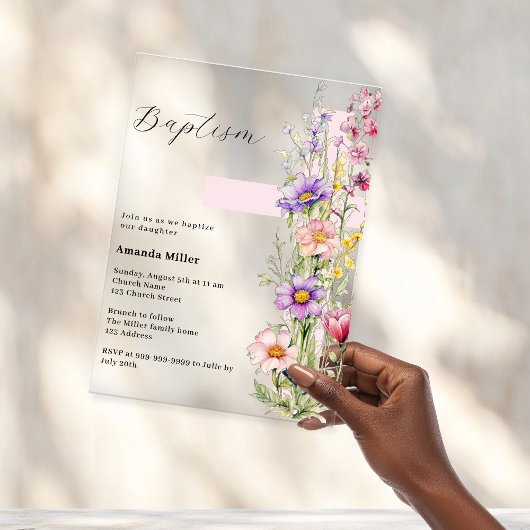 花模様ピンククロスガール澄んバプテスマ アクリル招待状