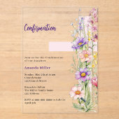 花模様ピンククロスガール確認澄ん アクリル招待状 (正面)