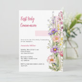 花模様ピンククロスガール第一聖餐式 招待状 (スタンド正面)