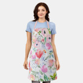 花模様ピンクパープルホワイトパステル エプロン (着用した状態)