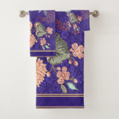 花模様ピンクブルーパープル金ゴールドストライプフローラ バスタオルセット (インサイチュ)