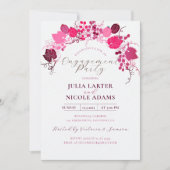 花模様フランスのズスウィートベリーブドウ婚約パーティ 招待状 (正面)