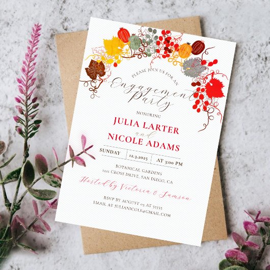 花模様フランスのズスウィートベリーブドウ婚約パーティ 招待状