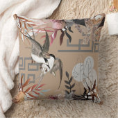 花模様ブラウンズクランベリータン&バード クッション (ブランケット)