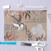 花模様ブラウンズ、クランベリータン&バードデコップティ 薄葉紙 (クラフト)