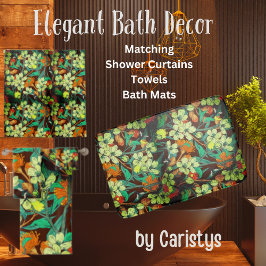 花模様ブラウン，錆，ティール（緑がかった色） バスマット