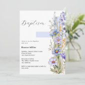 花模様ブルークロスボーイバプテスマ 招待状 (スタンド正面)