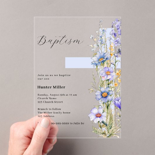 花模様ブルークロスボーイバプテ澄んィス アクリル招待状 (インサイチュ (ポータブル))