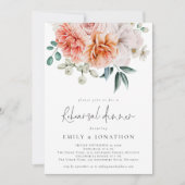 花模様プニーピーチコーラルリハーサルディナー 招待状 (正面)