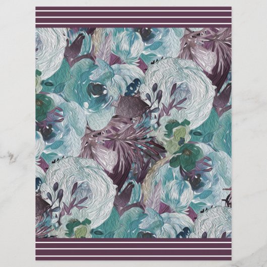 花模様プラム、ティール（緑がかった色）、ソフトホワイトティッシュデコップページ (裏面)